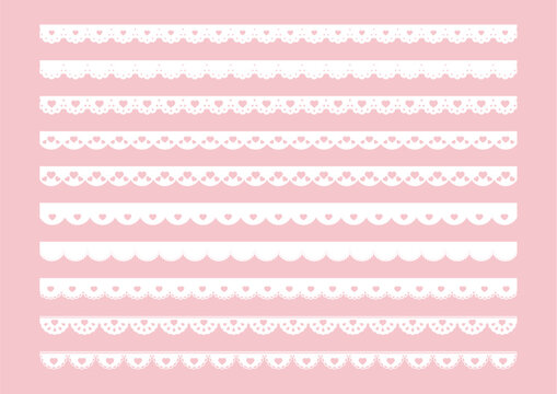 かわいいハートのレースのライン素材　Heart lace vector illustration set