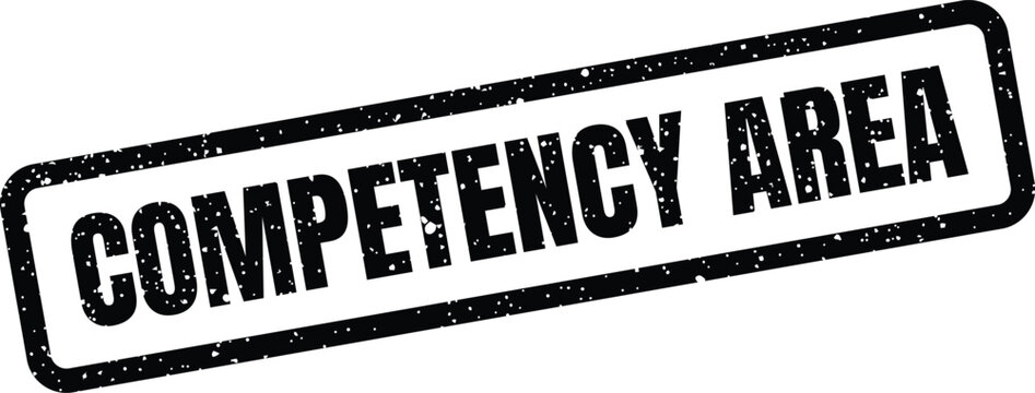 Distressed rectangular stamp showing the text competency area, useful for professional skill identification