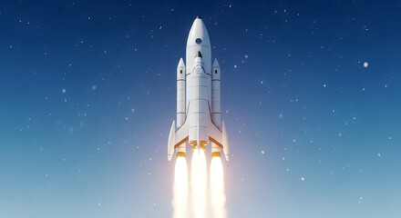 Fototapeta premium Space rocket launch into starry night sky with bright flames and smoke trail for space exploration