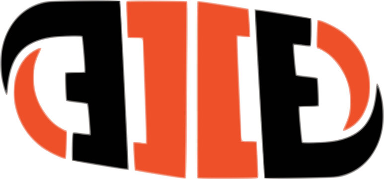 Abstract typographic logo design featuring the word "FILE" or stylized letters in a bold, blocky font with a striking orange and black color scheme, suitable for digital storage, document management, 