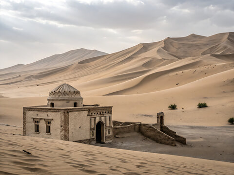 Minimal Maranjab Caravansarai in sand dunes