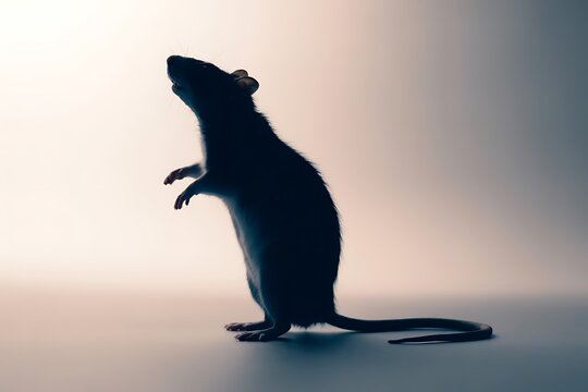 Silhouette of a standing rat in dark shadow