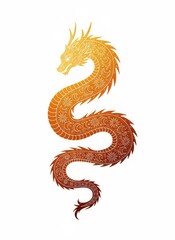 Fototapeta premium Golden Chinese dragon illustration with intricate floral patterns, traditional oriental serpent silhouette, mythical creature graphic on white background