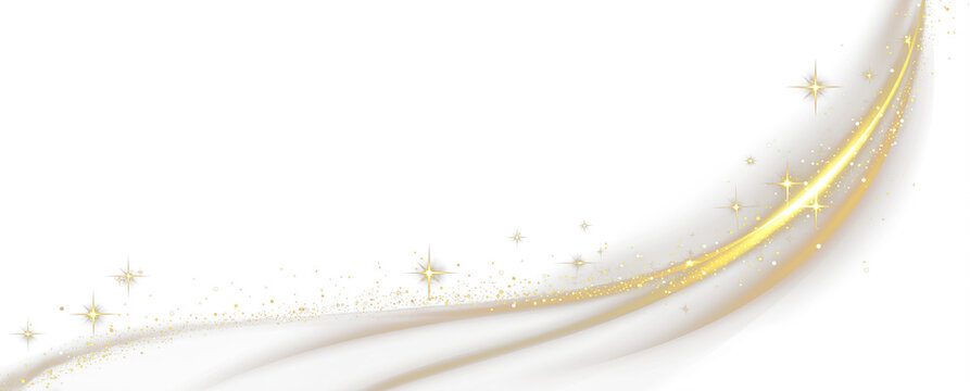 Elegant golden wave with soft light streaks, tiny dust particles, and small sparkling stars, creating a refined flowing effect. Isolated PNG element, perfect for luxury, festive, and decorative design