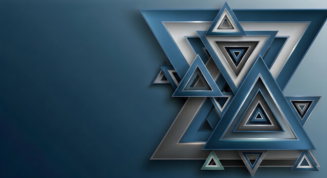 3D vector illustration of an abstract blue triangle background featuring a Star of David symbol and diamond shapes for a religious Hebrew art concept logo design