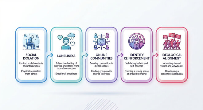 Social Isolation to Ideological Alignment Pathway Online Community Influence Diagram