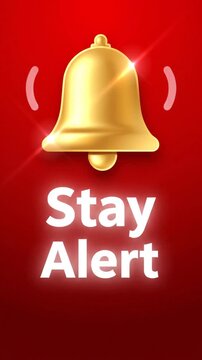 Golden bell illustration on red background for notifications and alerts