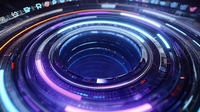 Futuristic digital vortex with glowing data rings