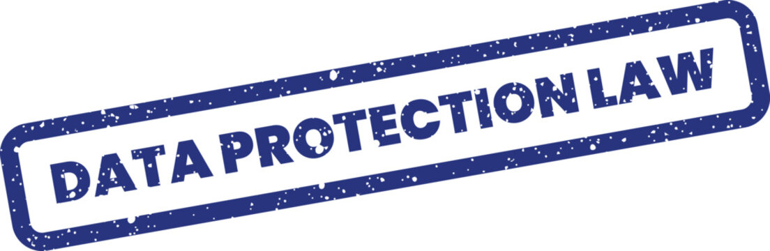 Grungy rubber stamp effect presenting Data Protection Law for legal compliance and regulatory information graphics