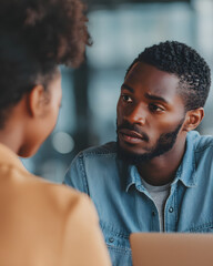 Obraz premium Focused conversation between colleagues in a modern office space