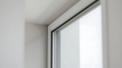 Fototapeta premium casement. A closed window frame as an architectural detail, highlighted by soft interior light in a minimalist composition. real-estate listings.