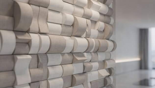 Focused view of a skyline diffuser wall feature highlighting individual curved elements designed to balance acoustic reflection and absorption in modern interiors.