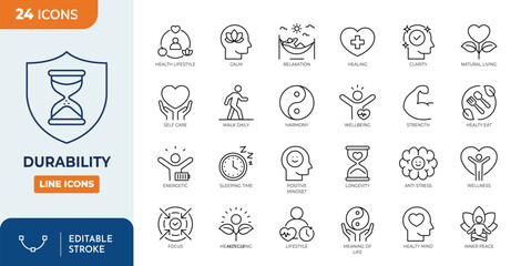 Obraz na płótnie Canvas Durability icon set. Editable stroke. Vector illustration