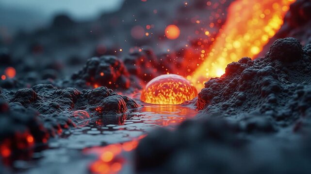 Stunning Volcanic Eruption with Flowing Lava and Eruptive Sparks