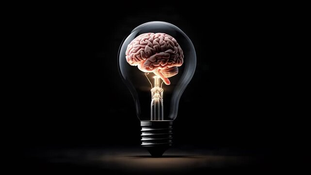 Human Brain Inside Glowing Light Bulb Representing Innovation