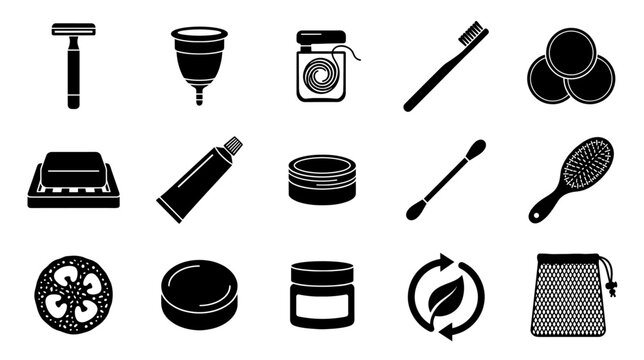 Zero waste beauty and hygiene icons