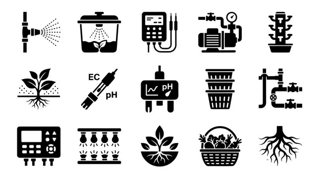 Aeroponics system icons for hydroponic gardening