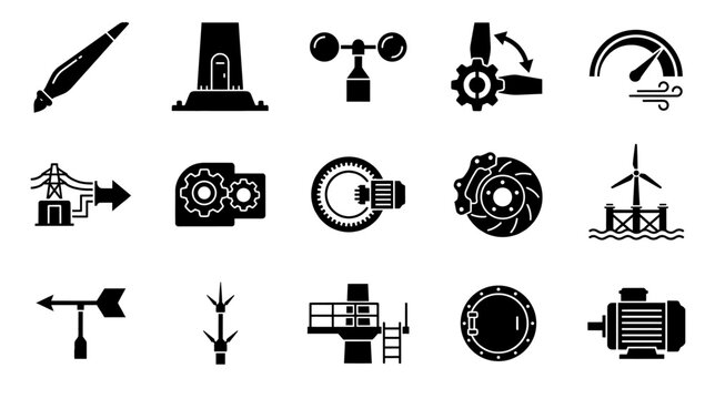 Wind energy and power generation system icons