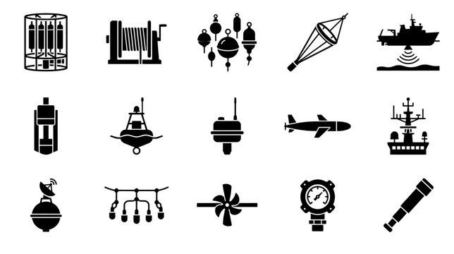 Oceanography equipment icons collection