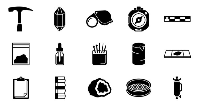 Geology and mineralogy equipment black icons