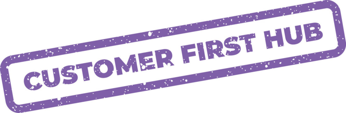 Textured customer first hub rectangular mark conveying a focus on client centric solutions and services