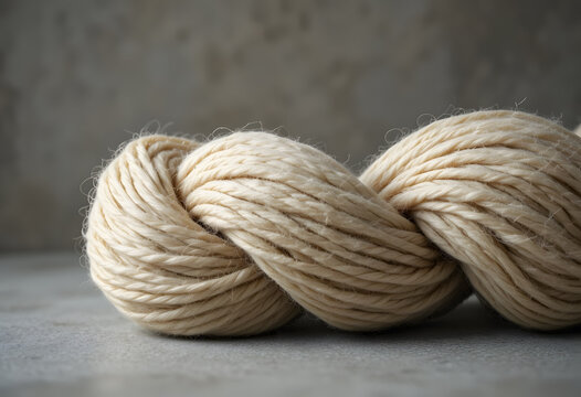 Natural Raw Wool Skein Close Up on Simple Background