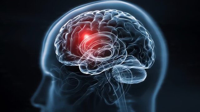 Human Brain with Glowing Red Highlight for Pain or Migraine