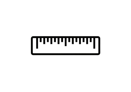 Minimal ruler logo in bold outline style with simple scale detail, isolated vector perfect for dashboards, mobile apps, and digital interfaces.