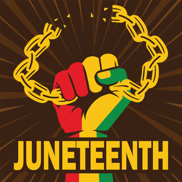 Juneteenth Freedom Day Poster with Raised Fist and Broken Chain, African American Holiday Vector Illustration