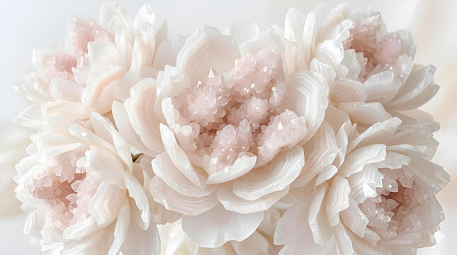 Crystal Flower Made of White Agate and Pink Quartz Clusters