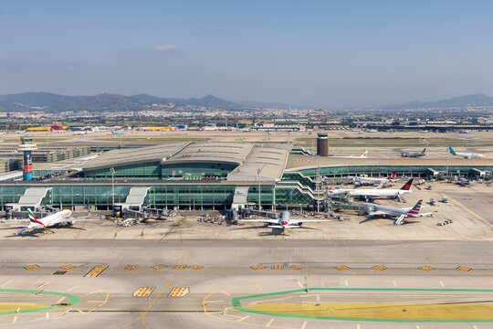 Aerial view photo of Terminal T1 at Barcelona Airport in Spain