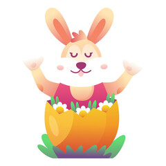 Obraz premium Happy easter bunny character sitting inside hatched orange