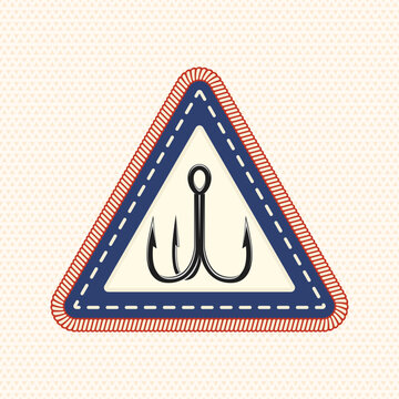 Scout badge with triple fishing hook. Vector. Merit patch, sticker for camping outdoor and academic activities. Perfect for scouting groups, camping events, bike clubs, outdoor apparel, stickers
