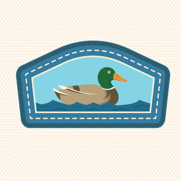 Scout badge with duck. Vector. Merit patch, sticker for camping outdoor and academic activities. Perfect for scouting groups, camping events, bike clubs, outdoor apparel, stickers, embroidery, and