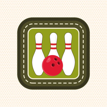 Bowling badge with ball and pins, retro vintage sport emblem in stitched patch style for bowling club logo, branding and apparel design. Vector