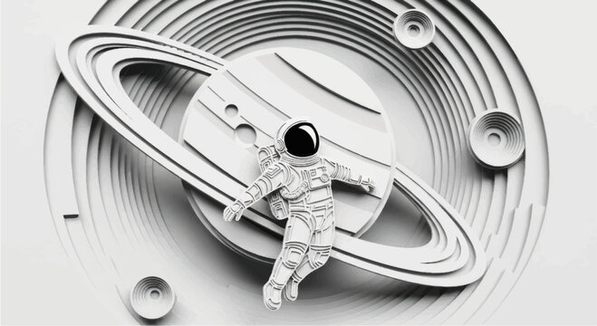 Astronaut Figurine Near Model Saturn Planet.