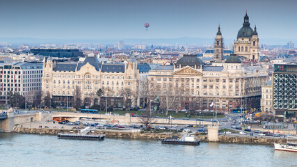 Naklejka premium panorama view at the parliament with Danube river in Budapest