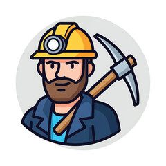 Fototapeta premium Cartoon miner with pickaxe and helmet.