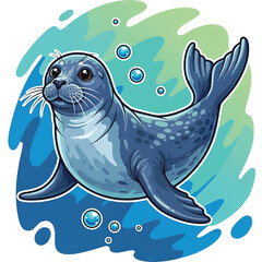 Cartoon Seal Swimming in Water. © Ayam