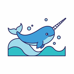 Cartoon blue narwhal ocean creature. © Trend