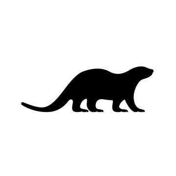 Black Silhouette of an Otter Animal.