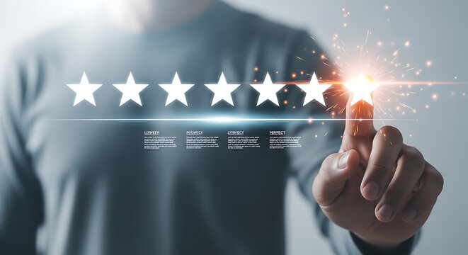 Customer Giving Five Star Rating for Excellent Service and Product Review in Digital Feedback