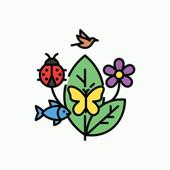 Colorful Ladybug Butterfly Fish Bird. © Bakso