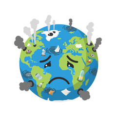 Fototapeta premium Sad Earth Crying Pollution, Environmental Crisis, Climate Change, Global Warming, Pollution