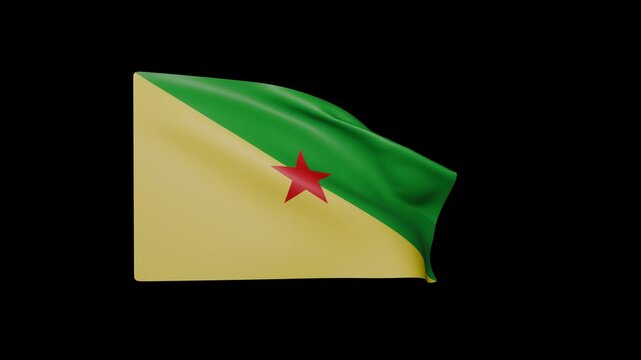 Official Flag of French Guiana Waving on Black Background