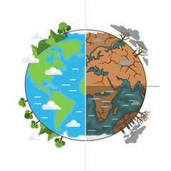 Fototapeta premium Earth Divided: Lush Green Planet vs. Arid Desert Climate Change