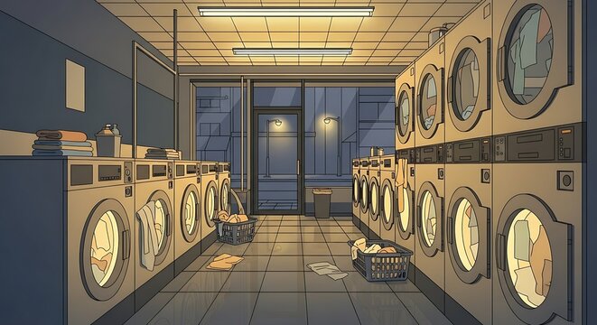 Bright Laundry Room with Front Load Washers and Dryers