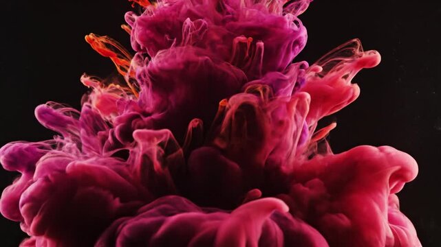 Abstract red ink cloud dissolving against a dark background