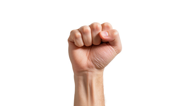 Isolated male hand showing a strong clenched fist gesture of protest or determination