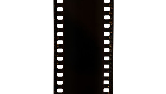 Isolated film strip with classic sprocket holes and an exposed optical soundtrack area